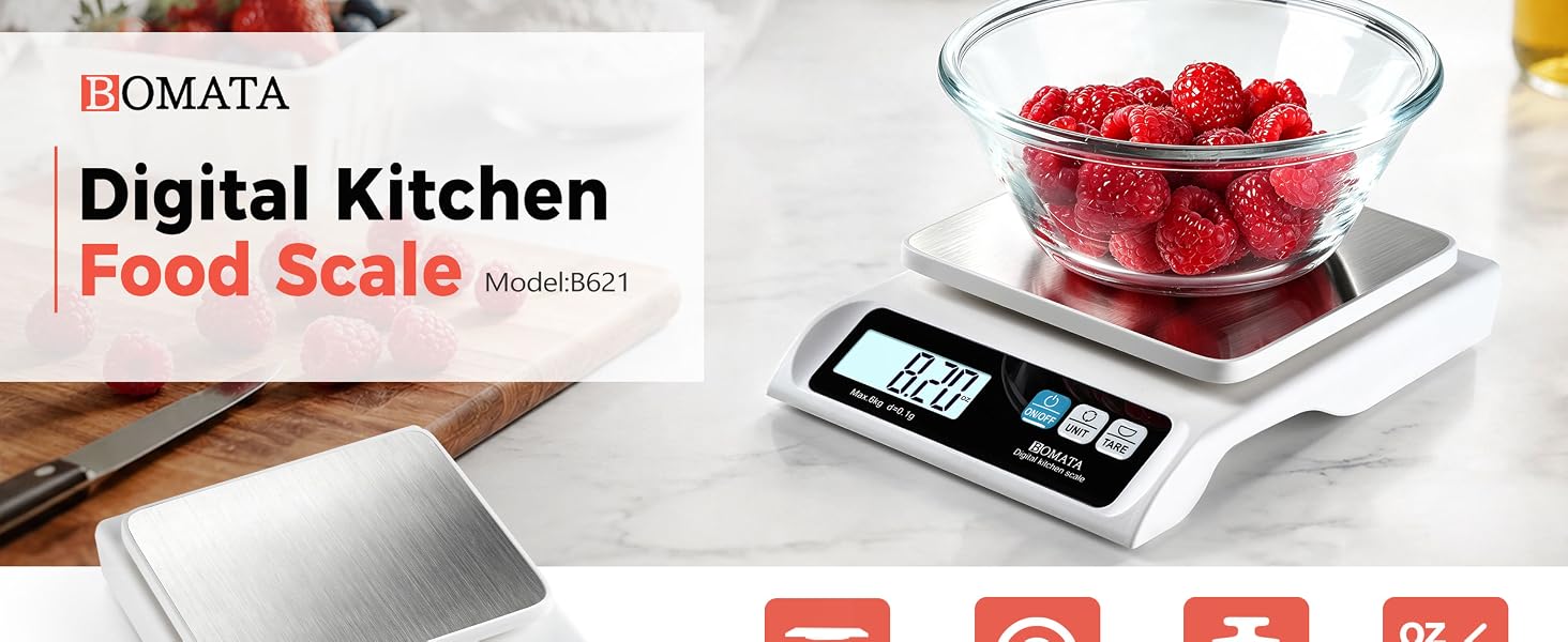BOMATA 0.1g Food Scale, 13lb Digital Kitchen Scale with Removable Stainless Steel Pan