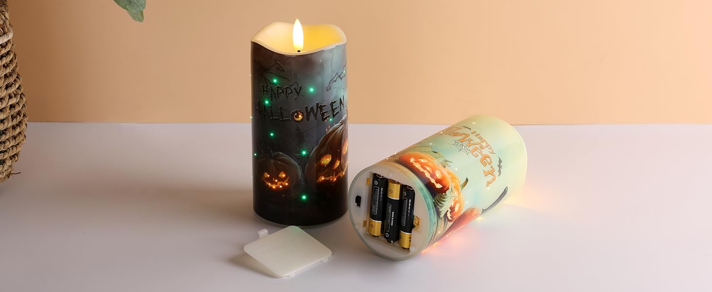 Pumpkin Fiber Optic Flameless Pillar Candles 01