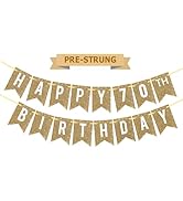 Pre-Strung Gold Happy 70th Birthday Banner Decorations,12 ft No DIY Gold Glitter 70th Birthday Pa...