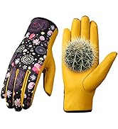 Bamllum Leather Gardening Gloves for Women - Working Gloves for Weeding, Digging, Planting, Rakin...