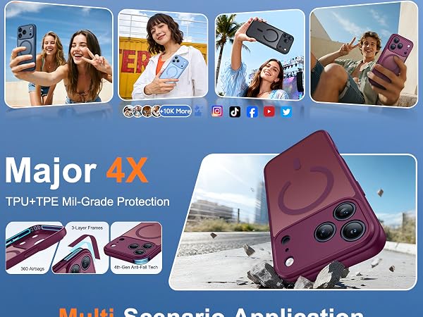 FNTCASE for iPhone 17 Pro Case: Translucent Wine Red Slim Cases Compatible with MagSafe