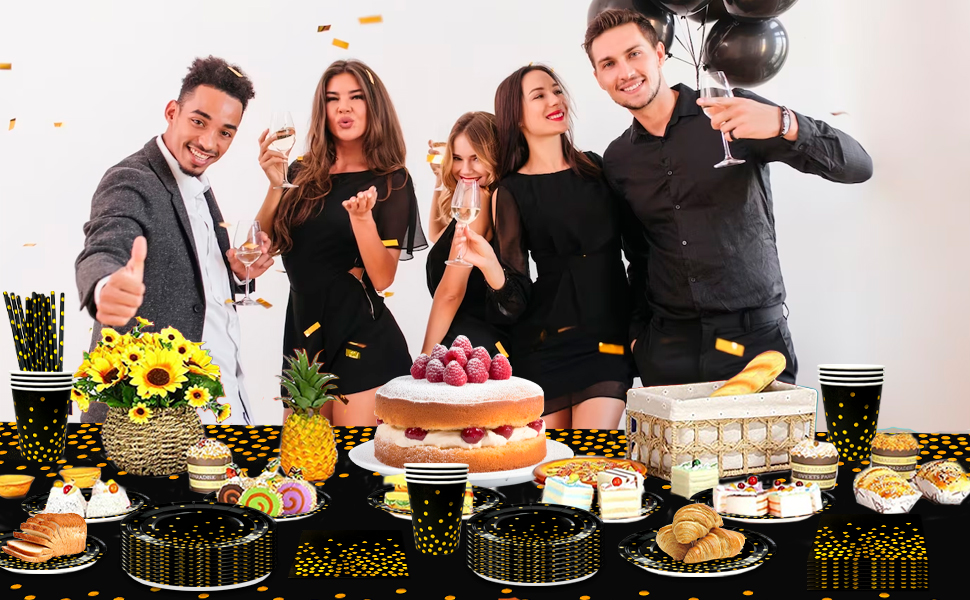 black and gold party supplies
