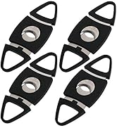 Mantello Black Plastic Guillotine Cigar Cutter - Set of 4 Stainless Steel Double Cutting Blade Cl...