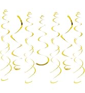 24 PCS Gold Hanging Swirl, Sparkle Ceiling Decorations, Plastic Streamer Party Decorations with D...