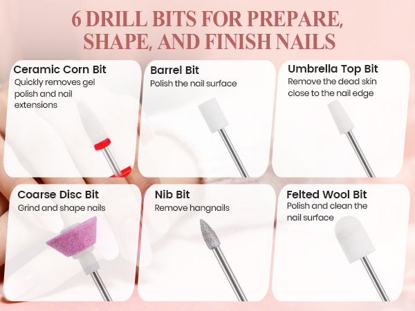 6 nail drill bits for shape & finish