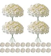 Cherica 100 Pcs Faux Champagne Hydrangea Artificial Flowers Bulk, Fake Silk Hydrangea Flowers Hea...