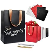 Anavego Set of 6 Personalizable Matte Colored Paper Bags with Handles From Gold Satin. Sturdy 8x1...