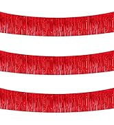BEISHIDA 3 Packs 30 Feet Metallic Foil Fringe Garland Tinsel Streamers,Shiny Red Wall Hanging Tin...