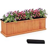 Giantex Outdoor Raised Garden Bed, 40” x 13” x 12” Pine Wood Planter Box with 3 Drainage Holes, R...