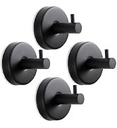 Suction Cup Hooks for Shower, 4 Pack Black Stainless Steel Suction Hooks | Removable Reusable, Ba...