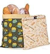 2 Pack Natural Beeswax Bread Bags for Sourdough Homemade Bread, Reusable Natural Organic Linen, F...