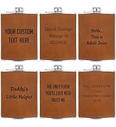 Ugiftcorner Personalized Gifts for Men Custom Engraved Leather Flask for Liquor for Men with Text...
