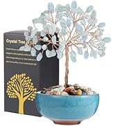Handcrafted Aquamarine Abundance Tree with Ceramic Base,5 Inch Natural Crystal Feng Shui Bonsai f...