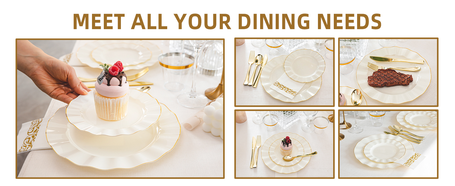 Gold and Ivory Plastic Dinnerware Set