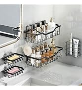 Fammart Adhesive Shower Caddy, 5-Pack Rustproof Stainless Steel Bathroom Organizer with 28 Hooks,...