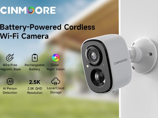 2.5K Security Camera Wireless Outdoor, Battery Powered Indoor Camera, Cameras for Home Security