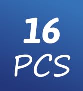 Blue background with white text displaying '16 PCS' in large font, suggesting a product quantity or set size.