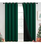 Yakamok 100% Blackout Curtains for Bedroom 84 Inch Length, Emerald Green Total Light Blocking Dra...