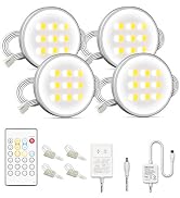 Under Cabinet Lighting with Remote, MYPLUS 4 Packs LED Pucks Lights,390Lm,12V,7.2W,24 Keys Remote...