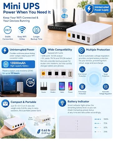 VISLONE Mini UPS Battery Backup, Uninterrupted Power Supply