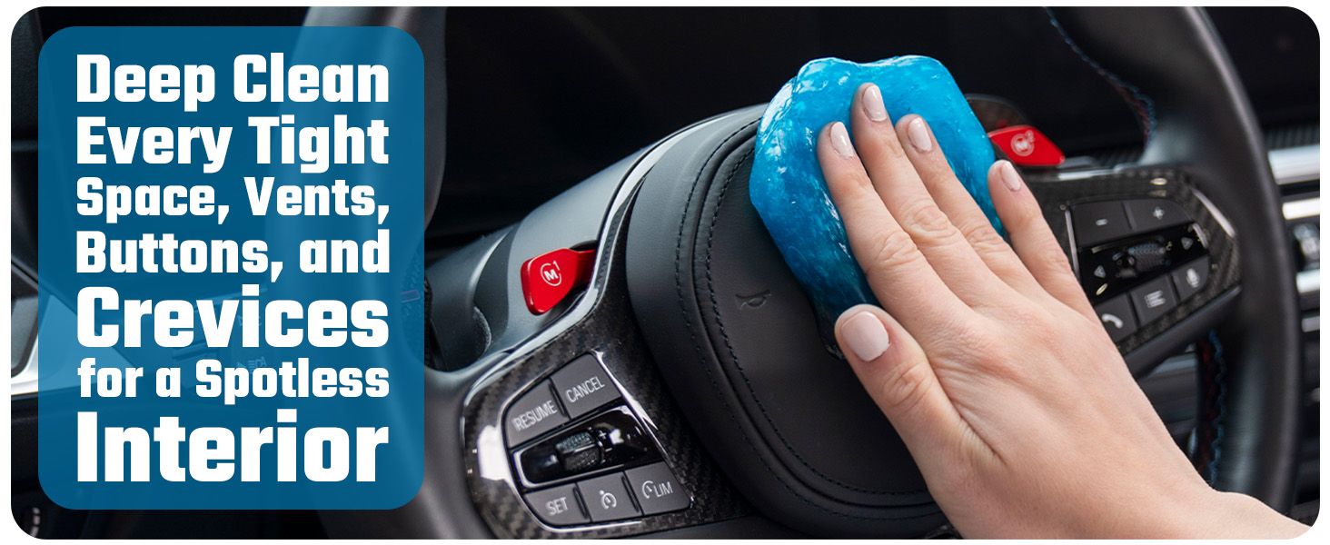 Sticky Icky Cleaning Gel removing dust and debris from car vents, buttons, and hard-to-reach areas.