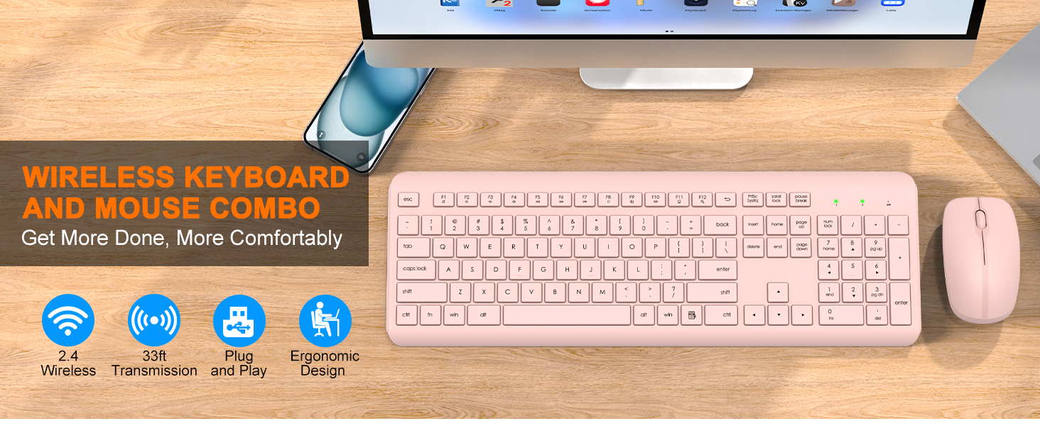 Wireless Keyboard and Mouse Combo Full Size Silent Ergonomic Keyboard Mouse Cordless Mouse Keyboard