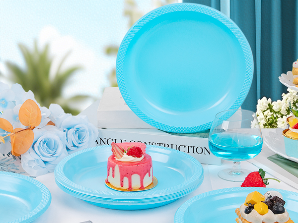 light blue plastic plates