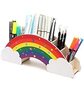Exerz Rainbow Pencil Holder Desk Organizer with 50 Star Stickers for Kids | Pressed Wood 6 Compar...