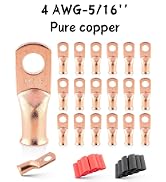 RED WOLF 4 AWG 5/16"(M8) 20PCS Wire Lugs Ring Terminal Connectors Ends, 4 Gauge Battery Cable Cop...
