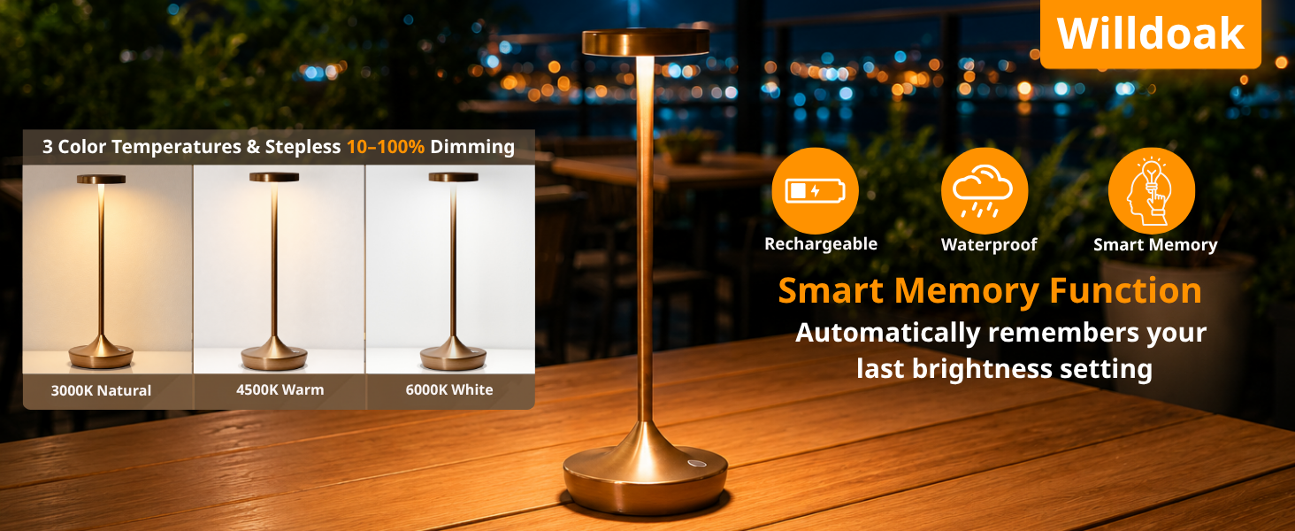 Cordless Table Lamps, Rechargeable 6000mAh LED Desk Lamps, Up to 72 Hours