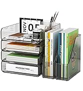 FANXIYQ 4-Tier Brown Acrylic Paper Tray Organizer with Bookends