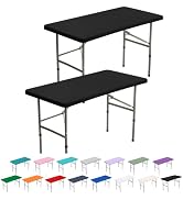 BDDC 2 Pack Rectangle Fitted 4ft Table Cover – 24" x 48" Stretchy Spandex Black Table Cloth, Wash...