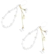 2Pcs White Mobile Lanyard, Pearl Beaded Wrist Strap Anti Lost Phone Charm Strap Fashion Case Keyc...