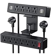 2 in 1 Desktop Edge Power Strip,Removable Clamp Power Outlet Socket Under Desk 6AC Outlests with ...