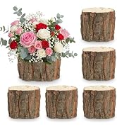 Housoutil Wooden Vase for Centerpieces, 6 Pack Wood Flower Vase Rustic Tree Stump Planter Pots, W...