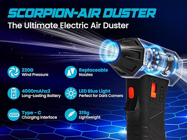 compressed air duster electric air duster portable air blower with led light air duster for pc