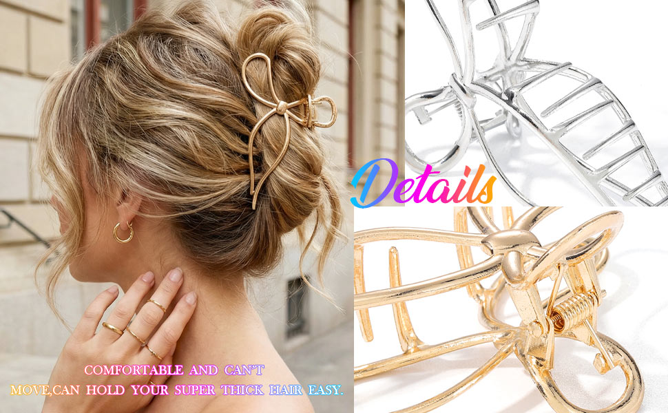 gold bow claw clips for women large bow hair clips for women hair claw clips for thick thin hair