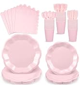 175 Pcs Light Pink Party Plates Cups and Napkins Set, 25 Guest Pink Party Supplies Include Scallo...