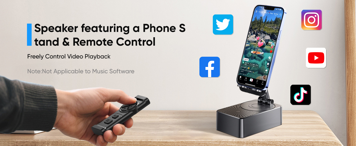 Speaker featuring a Phone S tand & Remote Control