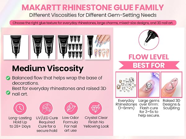 MAKARTT RHINESTONE GLUE FAMILY, Different Viscosities for Different Gem-Setting Needs