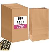 qiqee 100Pcs Treat Paper Bags 5.1"x3.1"x9.4" Brown Party Gift Bag Mini Snack Bag without Handle