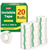 SWRT Invisible Tape Refills, 20 Rolls, 3/4 in x 1000 in, Matte Finish | Blends into Paper; Easy t...