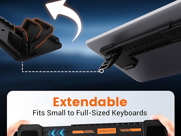Computer keyboard stand, adjustable keyboard riser for flat-back keyboards only and retractable
