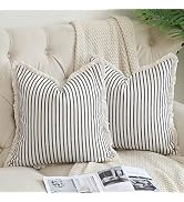 Hckot Throw Pillow Covers 18x18 Set of 2 Striped Pillow Covers with Fringe Chic Cotton Decorative...