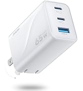 White 65W GaN Charger, 3-Port USB-C Fast Charging Block for MacBook, iPhone 17/16/15, Samsung Gal...