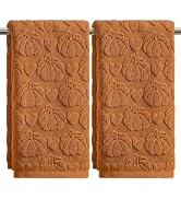 Artoid Mode 2 Pcs Caramel 3D Heart Pumpkin Jacquard Fall Hand Towels for Bathroom, 100% Cotton So...