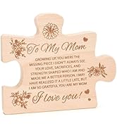 to My Mom Puzzle Piece Gift, Mothers Day Puzzle Block Solid Natural Wooden Engraved Gifts for Mom...