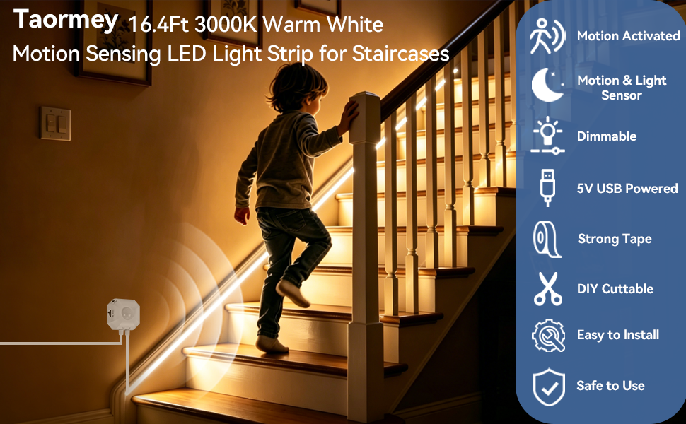 16.4ft warm white led strip lights with motion sesnor