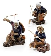 ZUDKSUY 3 PCS Fisherman Statue Fishing Ornament Bonsai Tree Pot Chinese Clay Man Ceramic Fishing ...