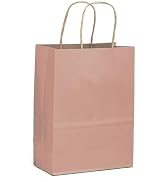 qiqee Large Kraft Paper Bags with Handles 10"x5"x13" 32 pcs Gift Paper Bags Cinnamon Pink Solid C...